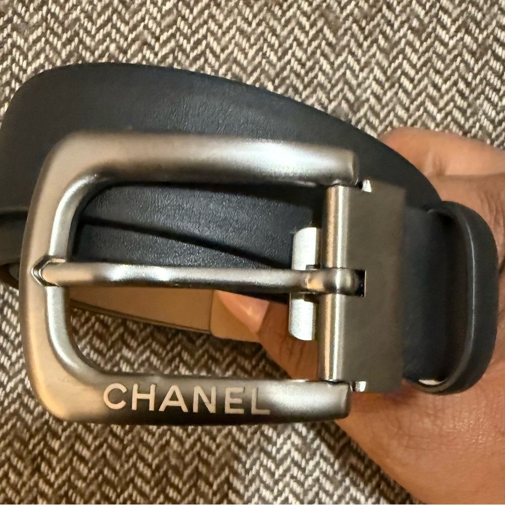 CHANEL Men’s Black Belt with Silver Buckle - Picture 3 of 6